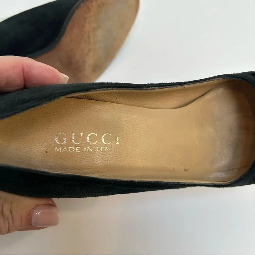 Gucci Horsebit Suede Pumps 101 4277‎ Made in Italy size 8AA Forest Green